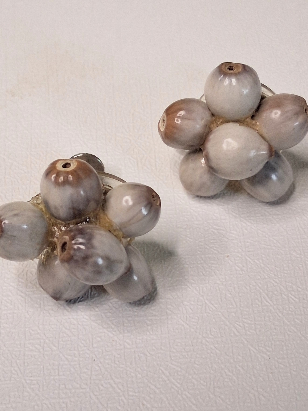 Cluster Job's Tears Bead Stud Earrings - Taupe and Cream